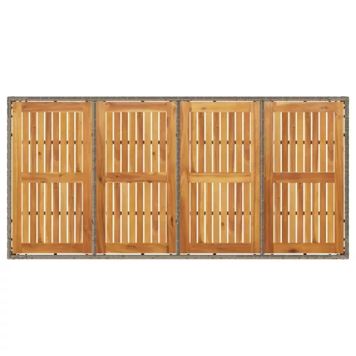 Szürke polyrattan kerti asztal akácfa lappal 190 x 90 x 75 cm
