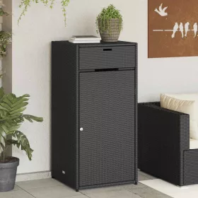 Fekete polyrattan kerti tárolószekrény 55 x 55 x 111 cm