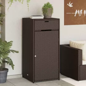 Barna polyrattan kerti tárolószekrény 55 x 55 x 111 cm