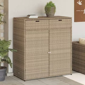 Bézs polyrattan kerti tárolószekrény 105 x 55 x 113 cm