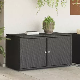 Fekete polyrattan kerti tárolószekrény 110 x 55 x 60,5 cm