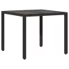 Fekete polyrattan üveglapos kerti asztal 90 x 90 x 75 cm