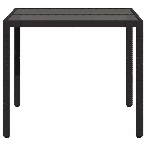 Fekete polyrattan üveglapos kerti asztal 90 x 90 x 75 cm