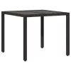 Fekete polyrattan üveglapos kerti asztal 90 x 90 x 75 cm