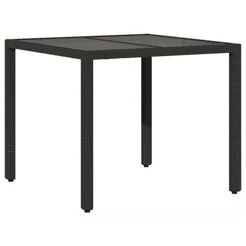 Fekete polyrattan üveglapos kerti asztal 90 x 90 x 75 cm