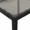 Fekete polyrattan üveglapos kerti asztal 90 x 90 x 75 cm