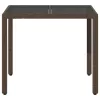 Barna polyrattan üveglapos kerti asztal 90 x 90 x 75 cm
