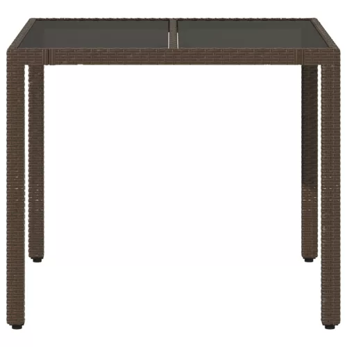 Barna polyrattan üveglapos kerti asztal 90 x 90 x 75 cm