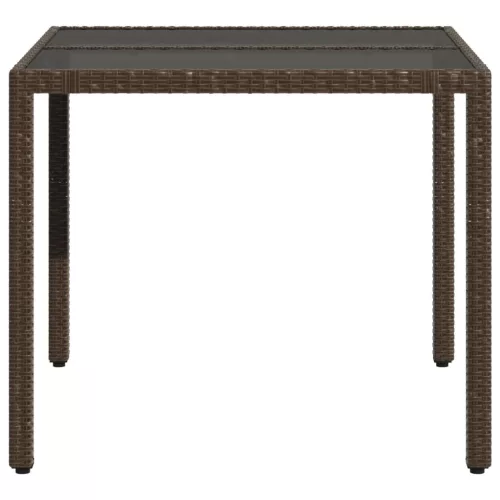Barna polyrattan üveglapos kerti asztal 90 x 90 x 75 cm