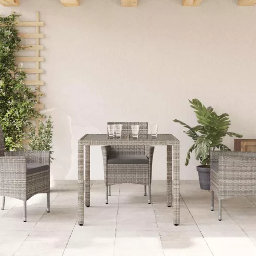 Szürke polyrattan üveglapos kerti asztal 90 x 90 x 75 cm