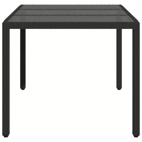 Fekete polyrattan üveglapos kerti asztal 150 x 90 x 75 cm