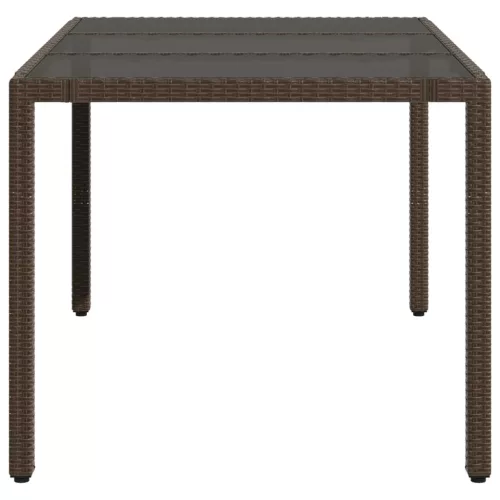 Barna polyrattan üveglapos kerti asztal 150 x 90 x 75 cm