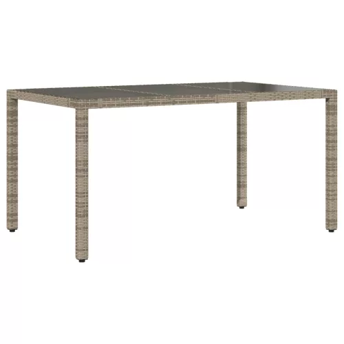 Szürke polyrattan üveglapos kerti asztal 150 x 90 x 75 cm