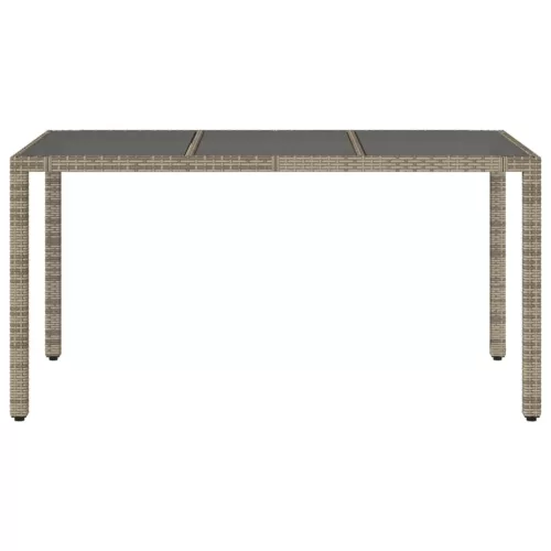 Szürke polyrattan üveglapos kerti asztal 150 x 90 x 75 cm