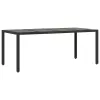 Fekete polyrattan üveglapos kerti asztal 190 x 90 x 75 cm