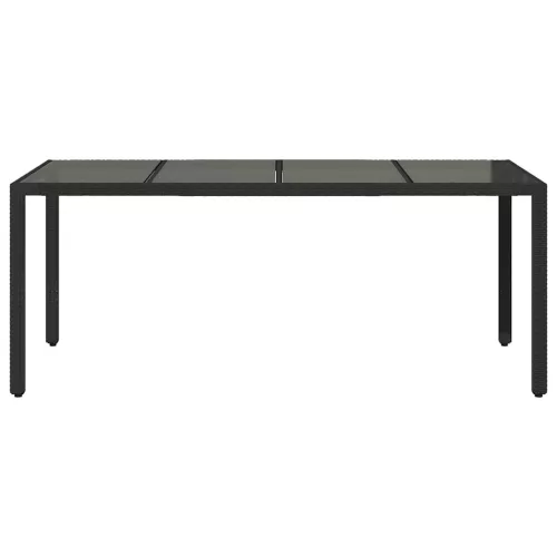 Fekete polyrattan üveglapos kerti asztal 190 x 90 x 75 cm