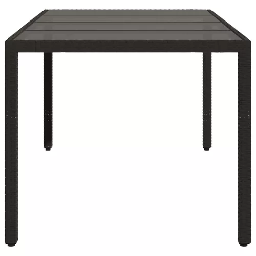 Fekete polyrattan üveglapos kerti asztal 190 x 90 x 75 cm