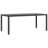 Fekete polyrattan üveglapos kerti asztal 190 x 90 x 75 cm