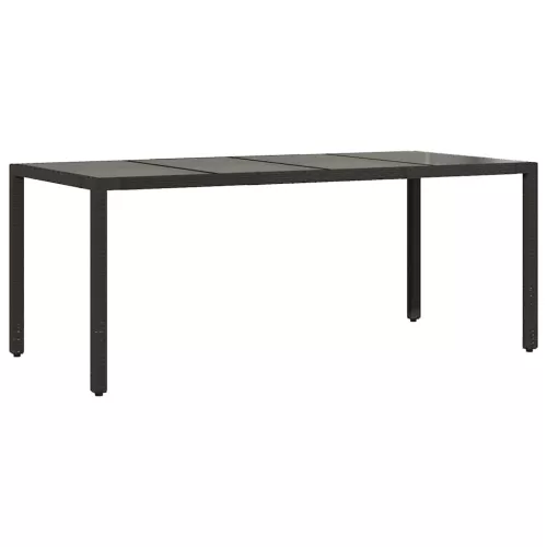 Fekete polyrattan üveglapos kerti asztal 190 x 90 x 75 cm