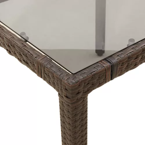 Barna polyrattan üveglapos kerti asztal 190 x 90 x 75 cm
