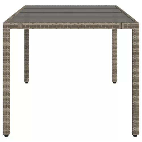 Szürke polyrattan üveglapos kerti asztal 190 x 90 x 75 cm