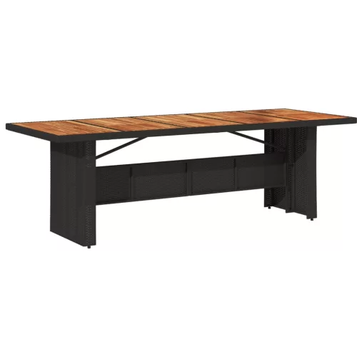 Fekete polyrattan kerti asztal akácfa lappal 240 x 90 x 75 cm