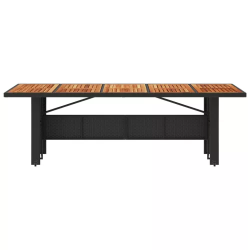 Fekete polyrattan kerti asztal akácfa lappal 240 x 90 x 75 cm