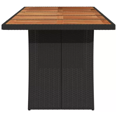 Fekete polyrattan kerti asztal akácfa lappal 240 x 90 x 75 cm