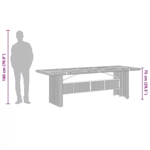 Fekete polyrattan kerti asztal akácfa lappal 240 x 90 x 75 cm