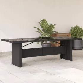 Fekete polyrattan üveglapos kerti asztal 240 x 90 x 75 cm