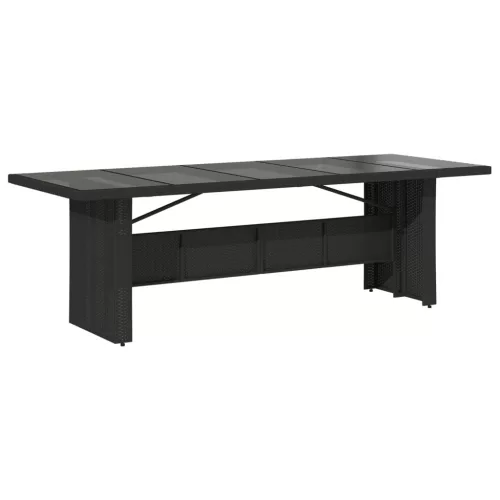 Fekete polyrattan üveglapos kerti asztal 240 x 90 x 75 cm
