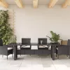 Fekete polyrattan üveglapos kerti asztal 240 x 90 x 75 cm