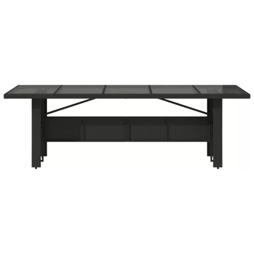 Fekete polyrattan üveglapos kerti asztal 240 x 90 x 75 cm