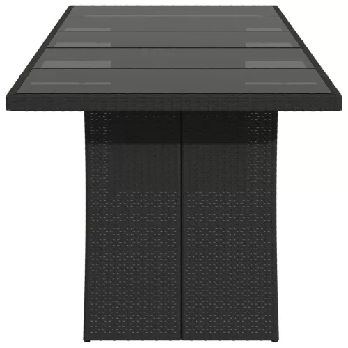 Fekete polyrattan üveglapos kerti asztal 240 x 90 x 75 cm