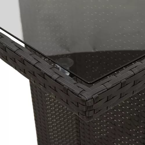 Fekete polyrattan üveglapos kerti asztal 240 x 90 x 75 cm