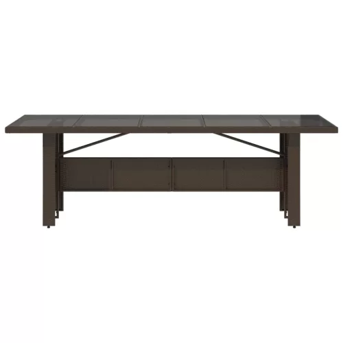 Barna polyrattan üveglapos kerti asztal 240 x 90 x 75 cm