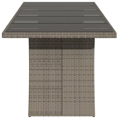 Szürke polyrattan üveglapos kerti asztal 240 x 90 x 75 cm
