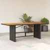 Fekete polyrattan kerti asztal akácfa lappal 190 x 80 x 75 cm