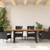 Fekete polyrattan kerti asztal akácfa lappal 190 x 80 x 75 cm