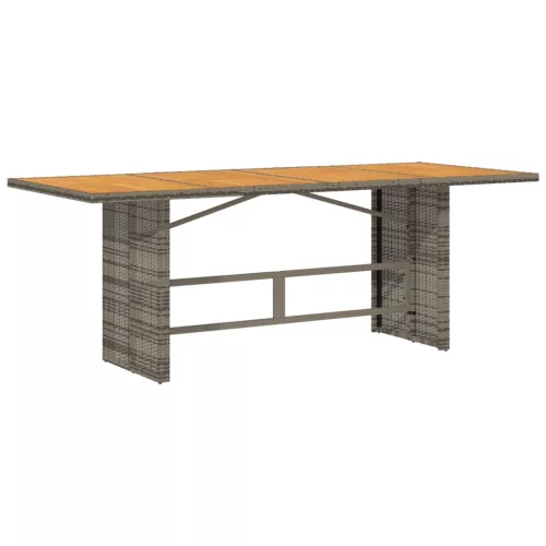 Szürke polyrattan kerti asztal akácfa lappal 190 x 80 x 75 cm