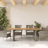 Szürke polyrattan kerti asztal akácfa lappal 190 x 80 x 75 cm