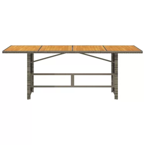Szürke polyrattan kerti asztal akácfa lappal 190 x 80 x 75 cm