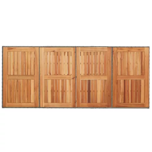 Szürke polyrattan kerti asztal akácfa lappal 190 x 80 x 75 cm