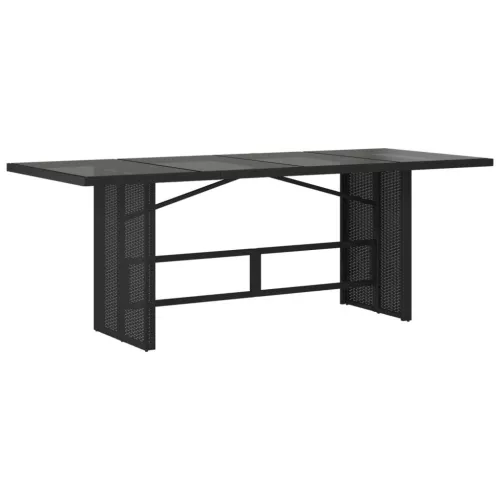 Fekete polyrattan üveglapos kerti asztal 190 x 80 x 75 cm