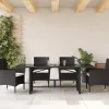 Fekete polyrattan üveglapos kerti asztal 190 x 80 x 75 cm