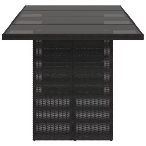 Fekete polyrattan üveglapos kerti asztal 190 x 80 x 75 cm