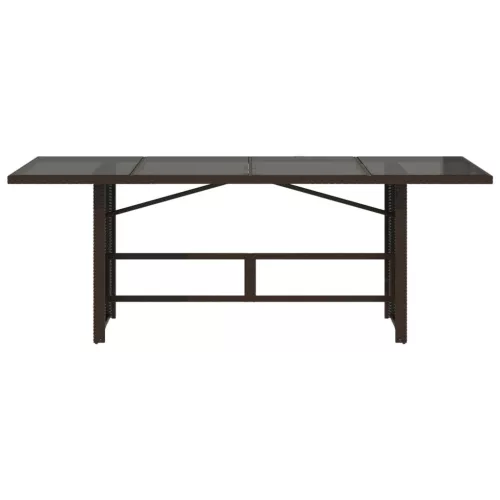 Barna polyrattan üveglapos kerti asztal 190x80x75 cm
