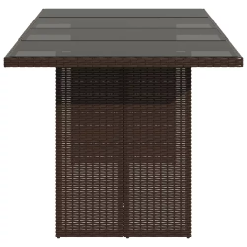 Barna polyrattan üveglapos kerti asztal 190x80x75 cm