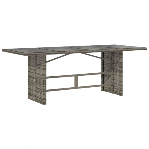 Szürke polyrattan üveglapos kerti asztal 190 x 80 x 75 cm