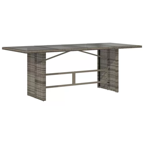 Szürke polyrattan üveglapos kerti asztal 190 x 80 x 75 cm